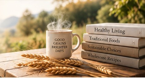 Steaming coffee mug and books with golden wheat